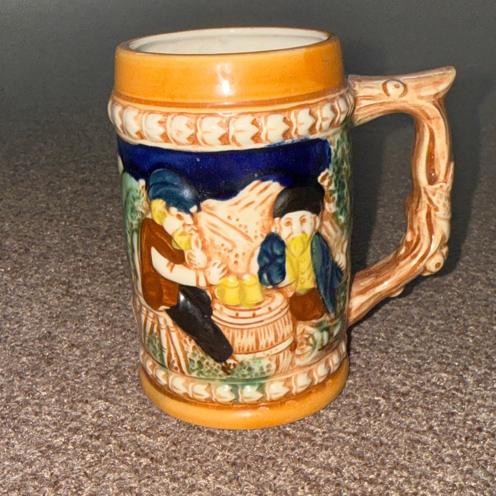 Colorful Vintage Ceramic German Style Beer Stein with Handle Hand Painted